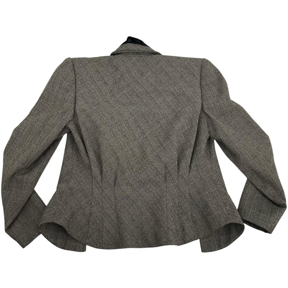VTG 90s Womens Black Grey Sideffects Glen Check Plaid Velour Paisley Blazer Sz S - Picture 6 of 8